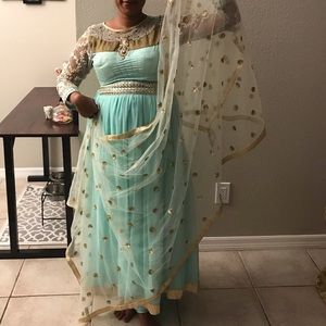 Mint Indian Anarkali Disney Princess Jasmine Dress